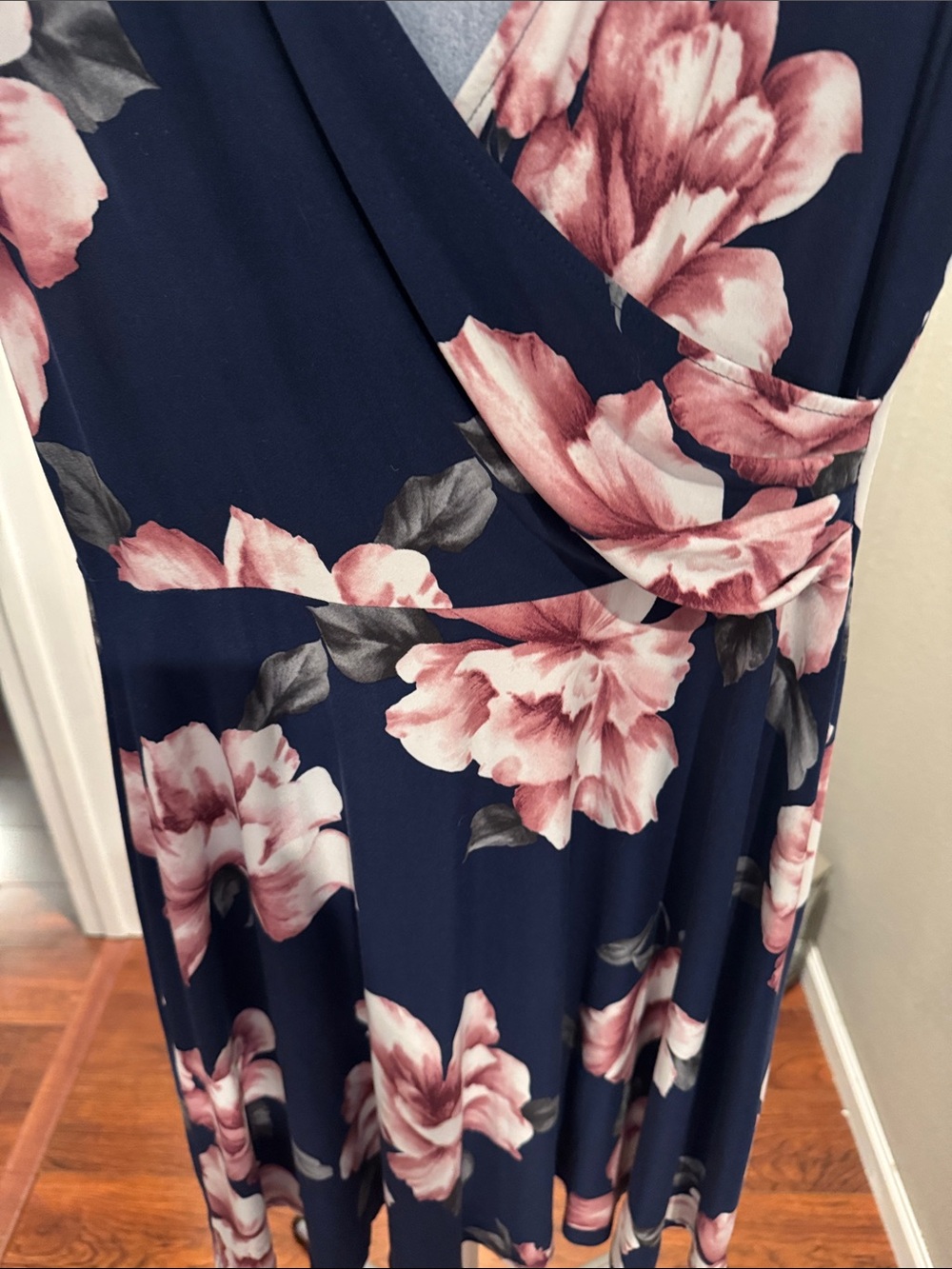Kaileigh Navy Midi Dress with Pink Floral Print - Picture 6 of 9